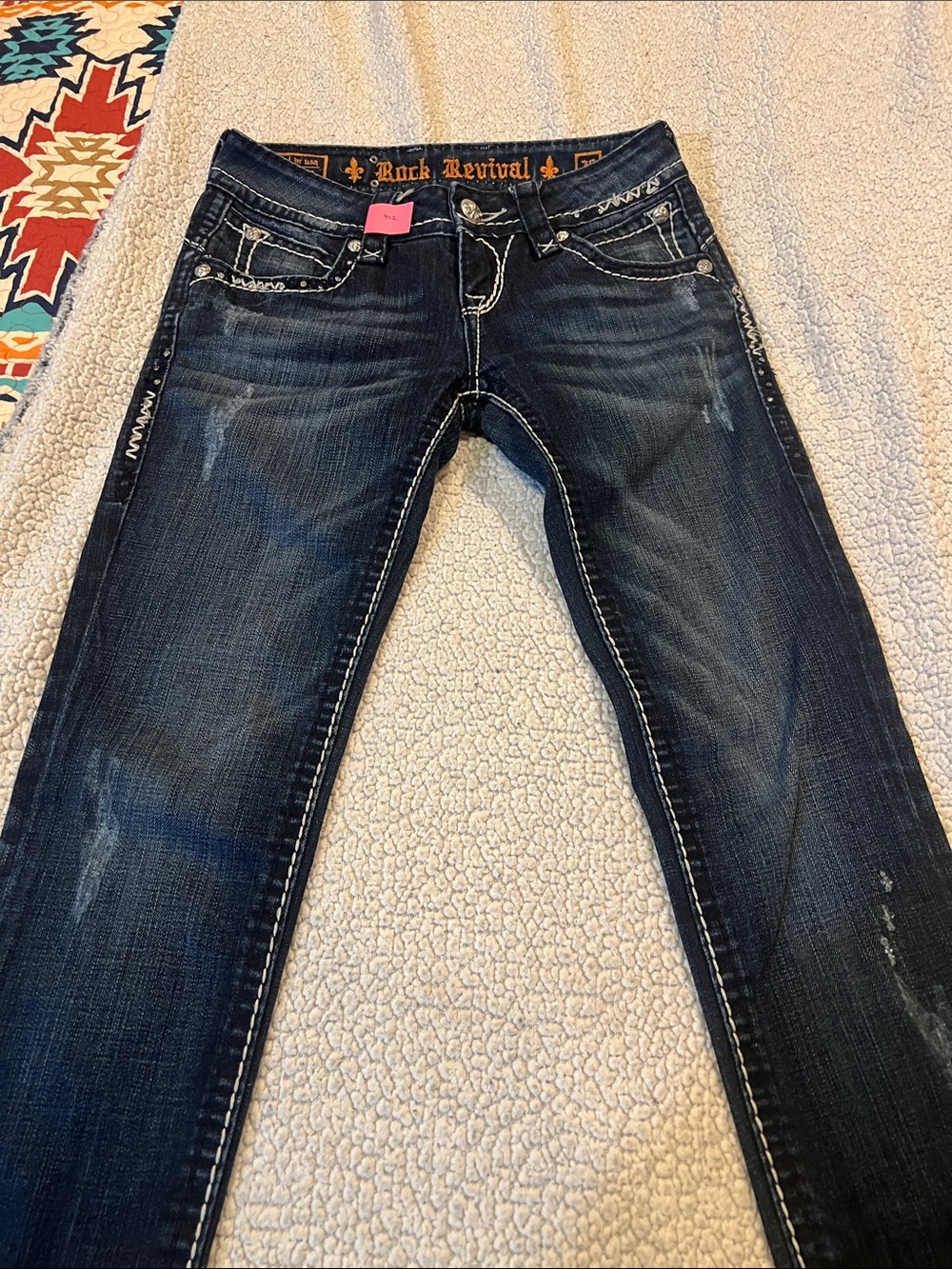 Rock Revival Women's Dark Blue Skinny Jeans with Contrast Stitching